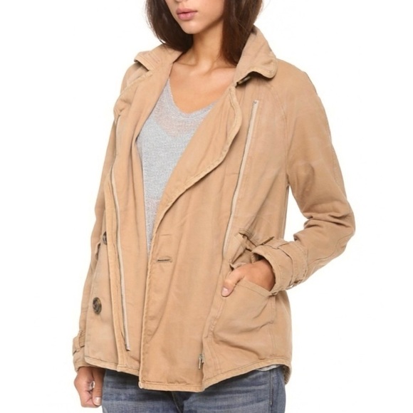 Free People Womens Big Ben Tipped Canvas Car Coat Size S Tan Jacket Peacoat Boho - Picture 3 of 12